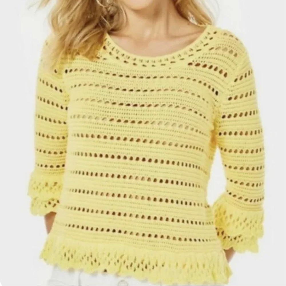 Lilly Pulitzer Irina Sweater Top Small Yellow Bell Sleeves Cotton/acrylic.